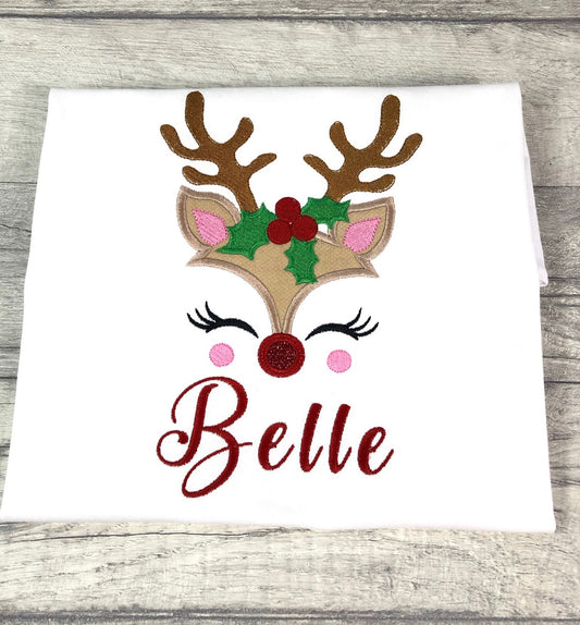 Embroidered Reindeer Christmas Family Tops