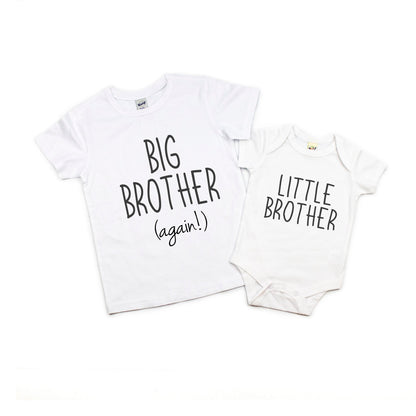 Big Brother Again T-Shirt & Little Brother Matching Shirts – New Baby Announcement Outfit – Sibling Shirts for Brothers