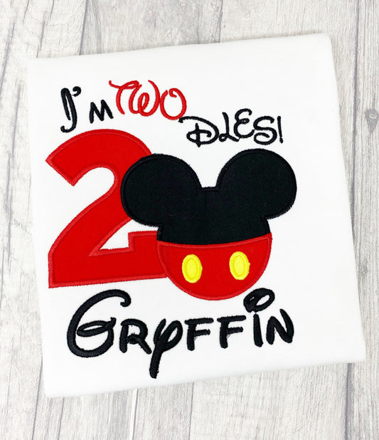 Mouse 2nd Birthday T-Shirt, Boys Im Twodles Top - Embroidered