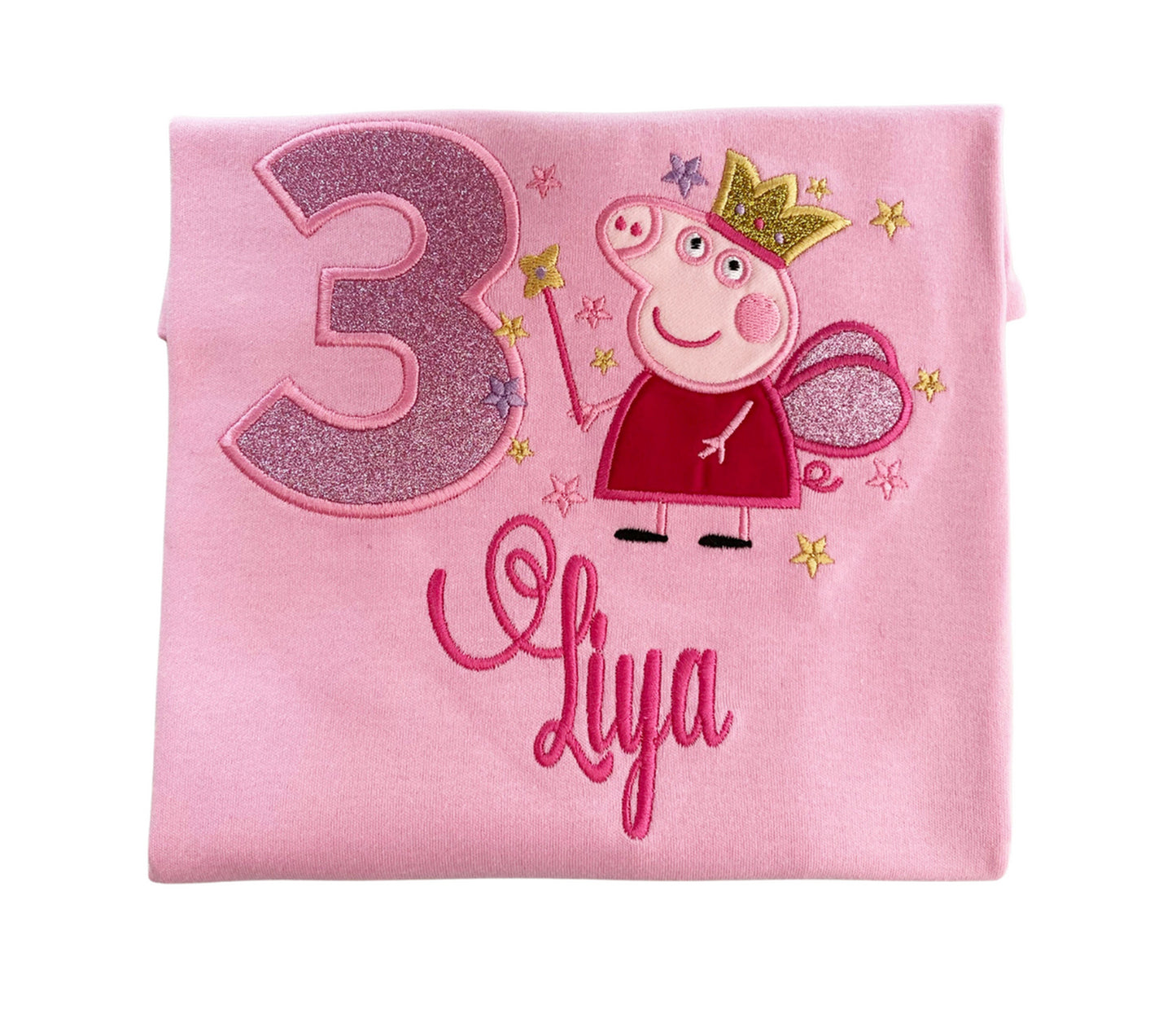 Pink Pepa Pig Embroidered with Glitter Number Top
