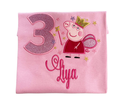 Pink Pepa Pig Embroidered with Glitter Number Top