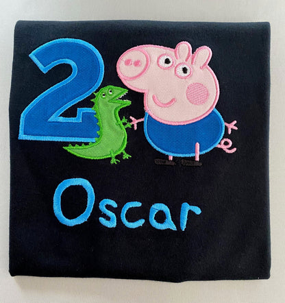 Pink George Pig Dino Embroidered Birthday Number Top