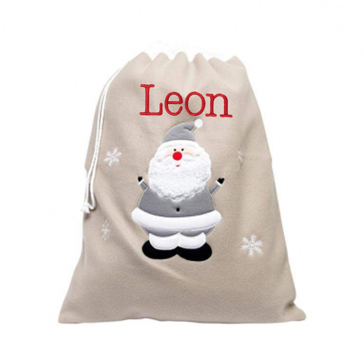Personalised Kids Grey Santa Sack, Embroidered name