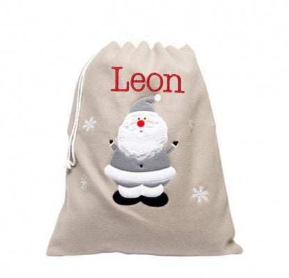 Personalised Kids Grey Santa Sack, Embroidered name