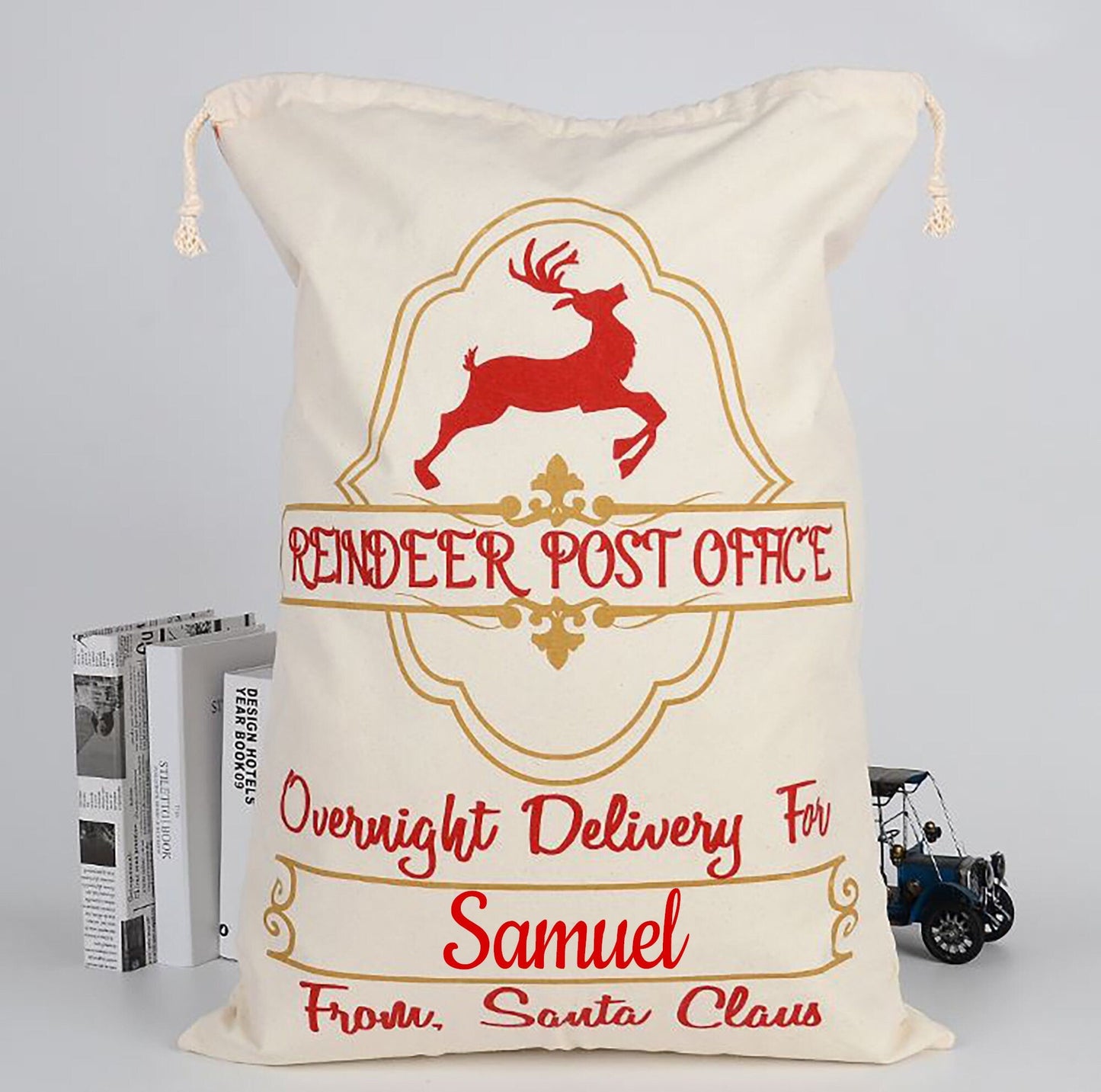 Personalised Reindeer Post Office Sack / Reindeer Overnight Delivery Santa Sack / North Pole Delivery Post Office / Santa Claus Gift Bag