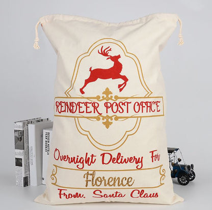 Personalised Reindeer Post Office Sack / Reindeer Overnight Delivery Santa Sack / North Pole Delivery Post Office / Santa Claus Gift Bag