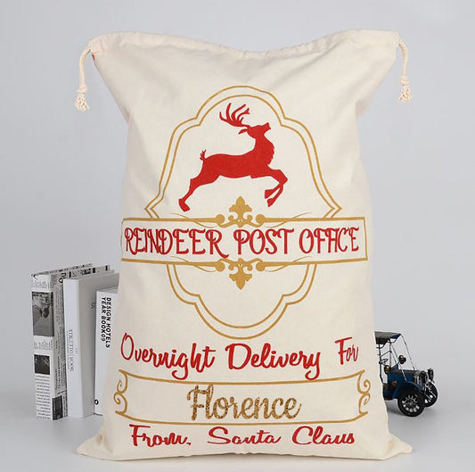 Personalised Reindeer Post Office Sack / Reindeer Overnight Delivery Santa Sack / North Pole Delivery Post Office / Santa Claus Gift Bag