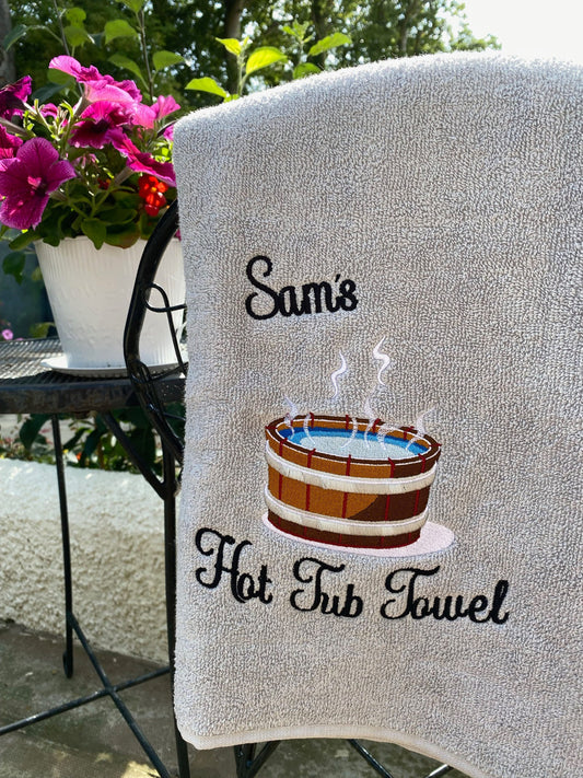Personalised Hot Tub Towel, Embroidered Hot Tub Design