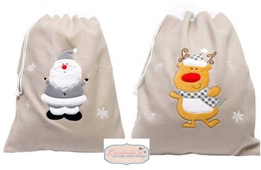 Personalised Kids Grey Santa Sack, Embroidered name