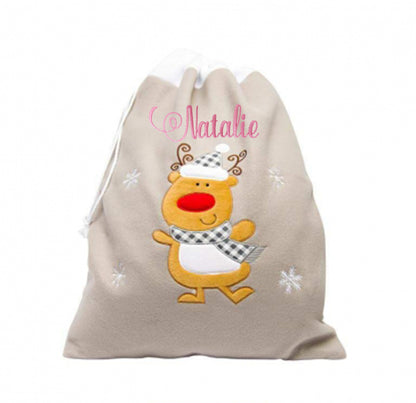 Personalised Kids Grey Santa Sack, Embroidered name