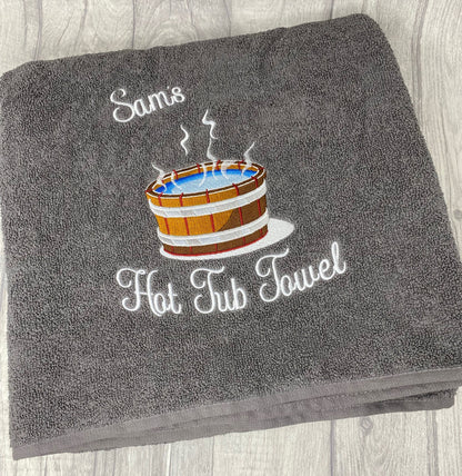 Personalised Hot Tub Towel, Embroidered Hot Tub Design