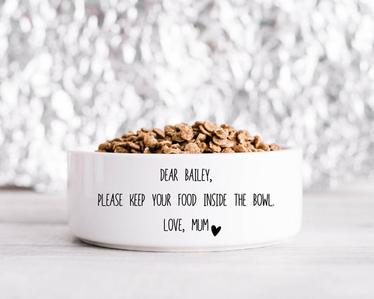 Personalised White Large Funny Dog Bowl / Quite Quirky Bowl For Your Pet / Cat Bowl / Rabbit Bowl / Keep Food Inside Bowl