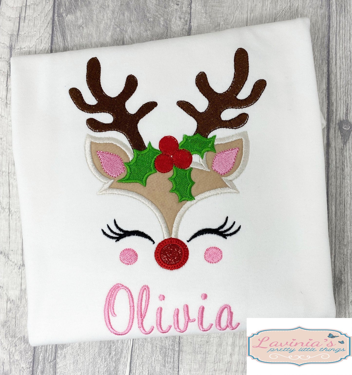 Embroidered Reindeer Christmas Family Tops