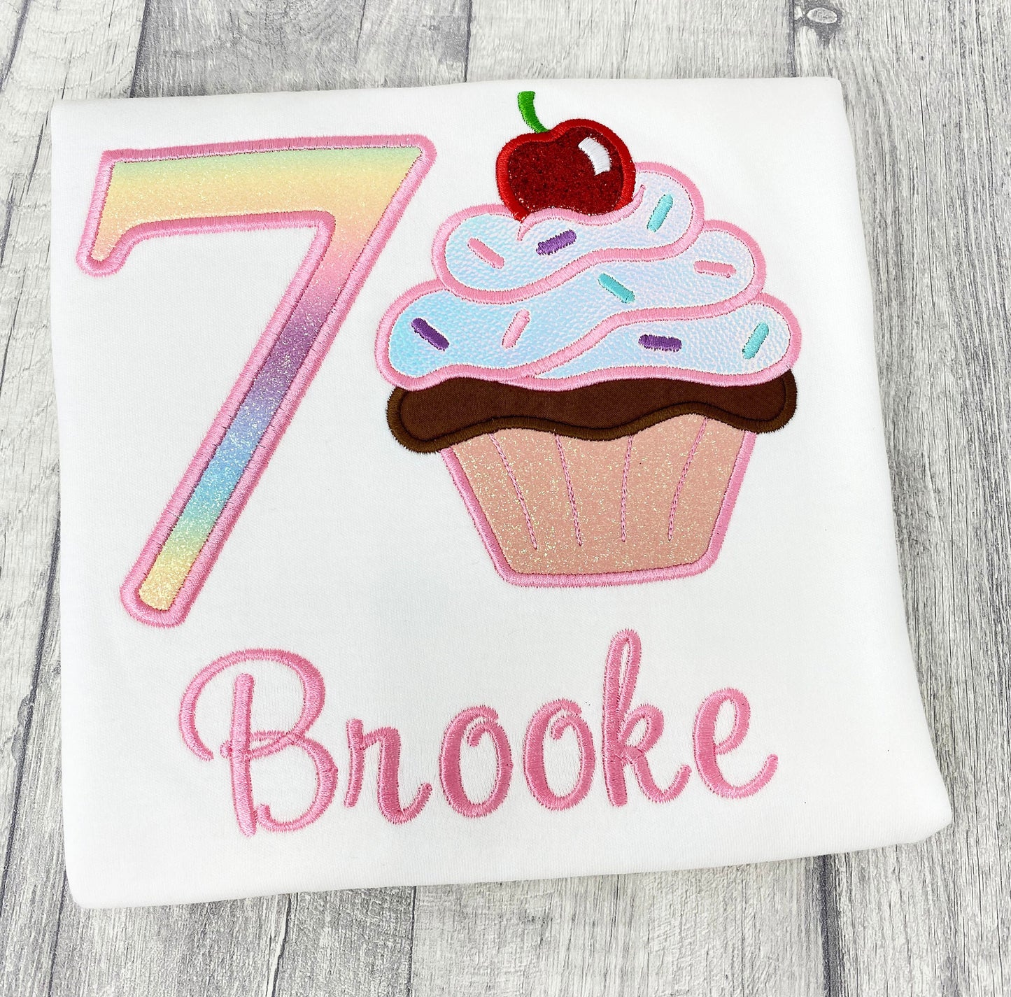 Cupcake Birthday Top with Embroidered Rainbow Number