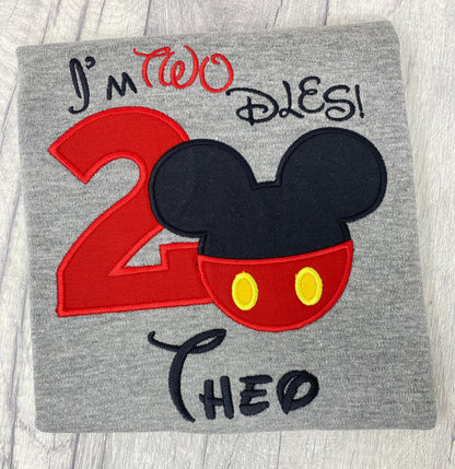 Mouse 2nd Birthday T-Shirt, Boys Im Twodles Top - Embroidered