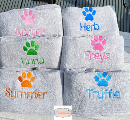 Personalised Puppy Dog Towel, Embroidered Paw Name Towel, Doggie Paw Custom Name, Dog, Puppy Paw Print Custom Name, Gifts For Dogs Cats Pets