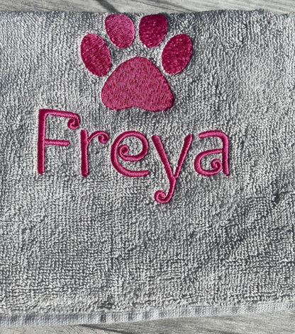 Personalised Puppy Dog Towel, Embroidered Paw Name Towel, Doggie Paw Custom Name, Dog, Puppy Paw Print Custom Name, Gifts For Dogs Cats Pets