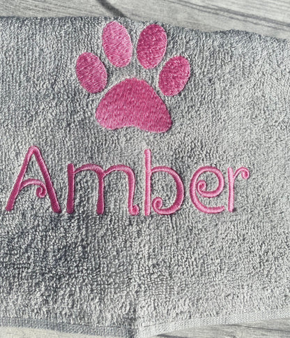 Personalised Puppy Dog Towel, Embroidered Paw Name Towel, Doggie Paw Custom Name, Dog, Puppy Paw Print Custom Name, Gifts For Dogs Cats Pets