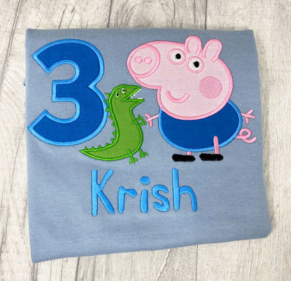 Pink George Pig Dino Embroidered Birthday Number Top