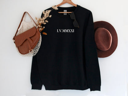 Personalised Embroidered Roman Numerals Sweatshirt / Anniversary Sweatshirt / Wedding Date Nostalgic Unisex Jumper