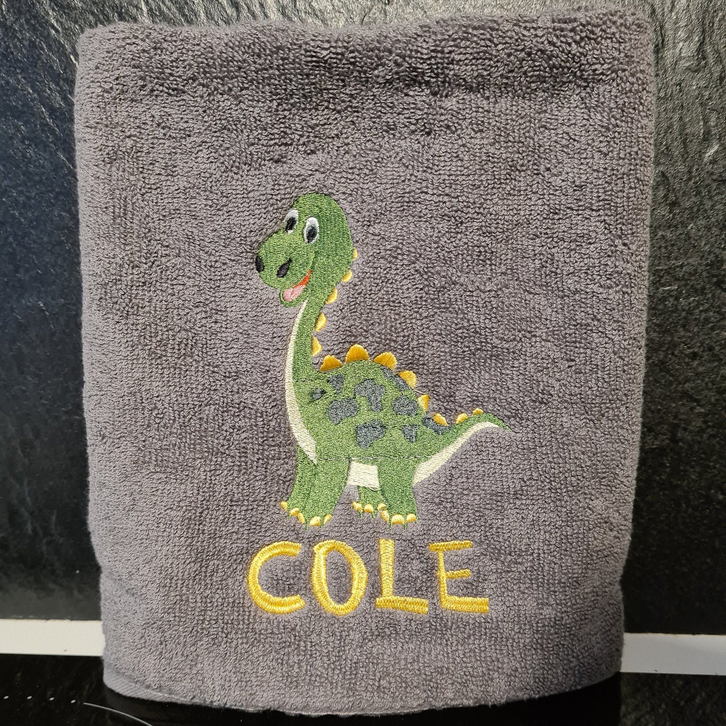 Dinosaur Brontosaurus Towel / Childrens Personalised Dinosaur Gift / Personalised Hand Bath Towel Sheet / Childrens Towel / Bath Time Gift