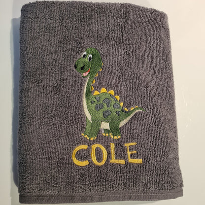 Dinosaur Brontosaurus Towel / Childrens Personalised Dinosaur Gift / Personalised Hand Bath Towel Sheet / Childrens Towel / Bath Time Gift