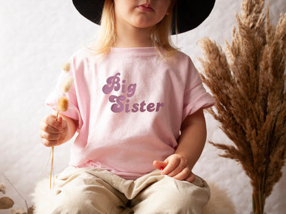 Retro Big Sister Little Sister Matching T-Shirts / embroidered Little Sister / New Baby / Matching Sibling Outfits / Groovy Matching Shirt