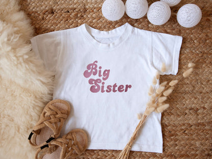 Retro Big Sister Little Sister Matching T-Shirts / embroidered Little Sister / New Baby / Matching Sibling Outfits / Groovy Matching Shirt