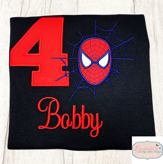 Spider T-Shirt with Embroidered Red Number Birthday Top