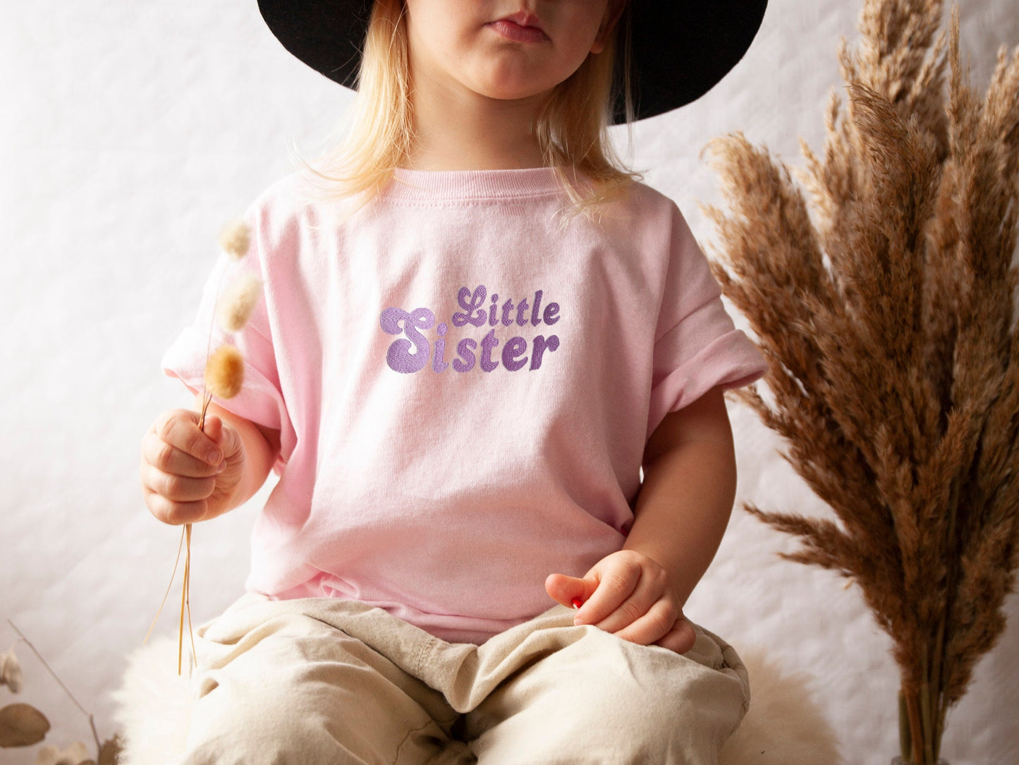 Retro Big Sister Little Sister Matching T-Shirts / embroidered Little Sister / New Baby / Matching Sibling Outfits / Groovy Matching Shirt