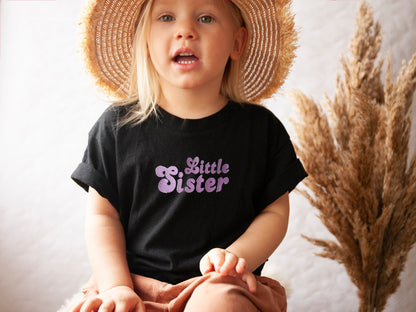Retro Big Sister Little Sister Matching T-Shirts / embroidered Little Sister / New Baby / Matching Sibling Outfits / Groovy Matching Shirt