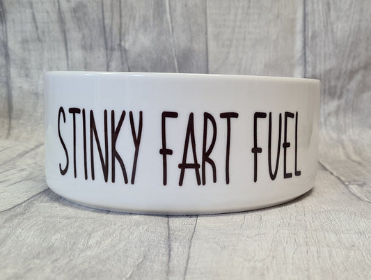 Stinky Fart Fuel White Dog Bowl / Quite Quirky Large Bowl For Your Pet / Cat Bowl / Rabbit Bowl / Funny Gift