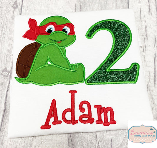 Baby Turtle Embroidered with Green Glitter Number Top