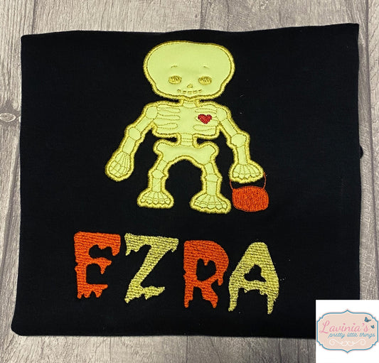 Glow in the Dark Embroidered Halloween Skeleton Top