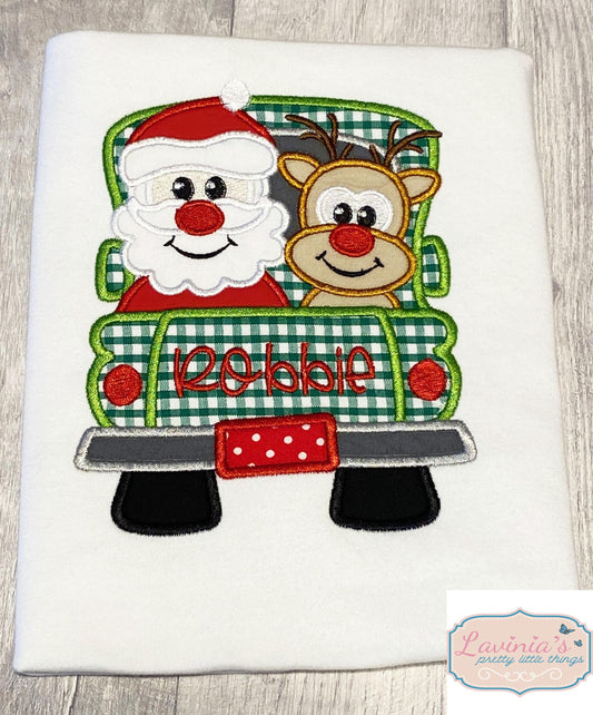 Embroidered Rudolph Santa Christmas Top