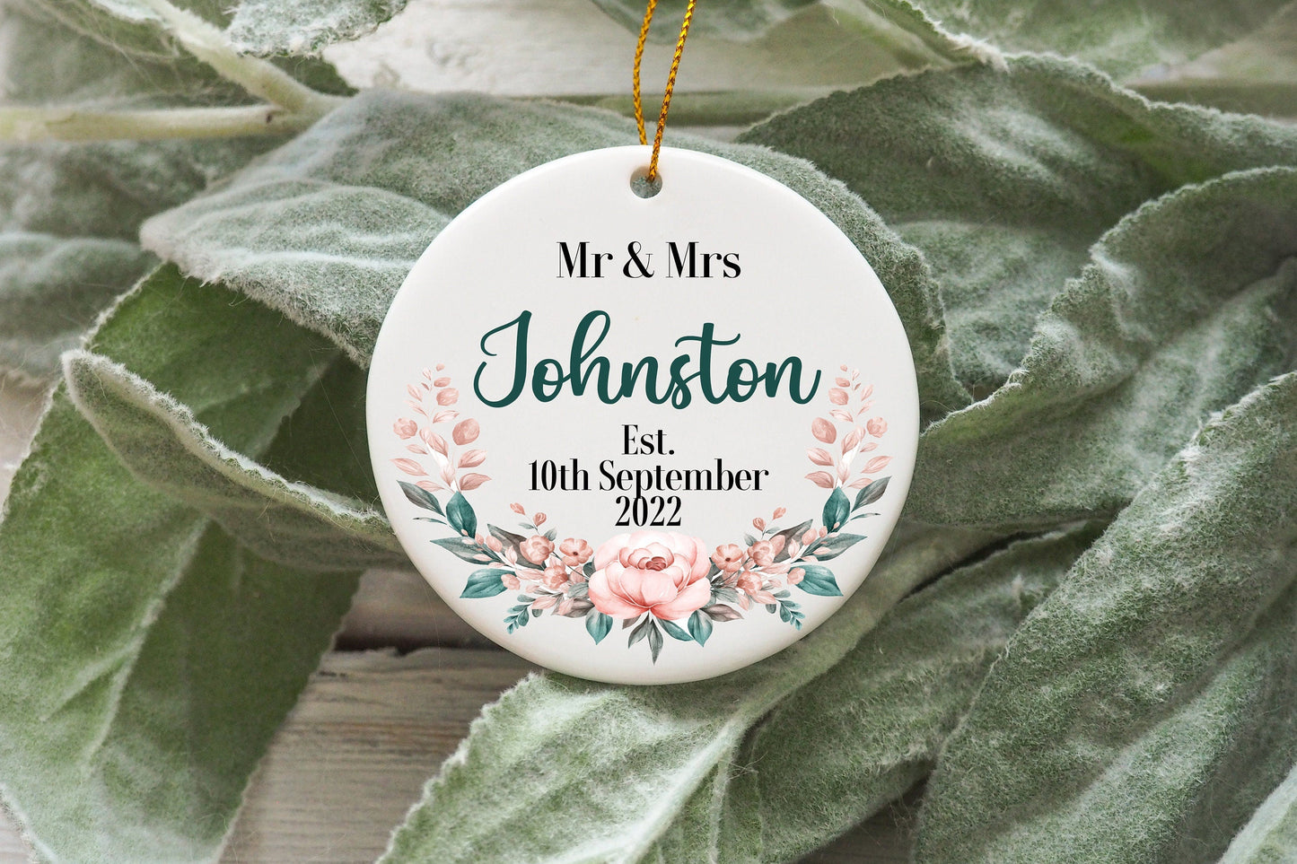 Personalised Married Ornament, Mr & Mrs Wedding Decoration, Floral Boho Ornament Keepsake