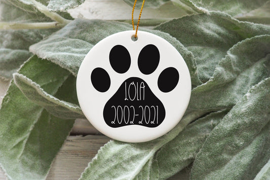 Personalised Dog Memorial Ornament / Pet Memorial Tree Decoration / Simple Bauble Keepsake / Ceramic Long Lasting Gift