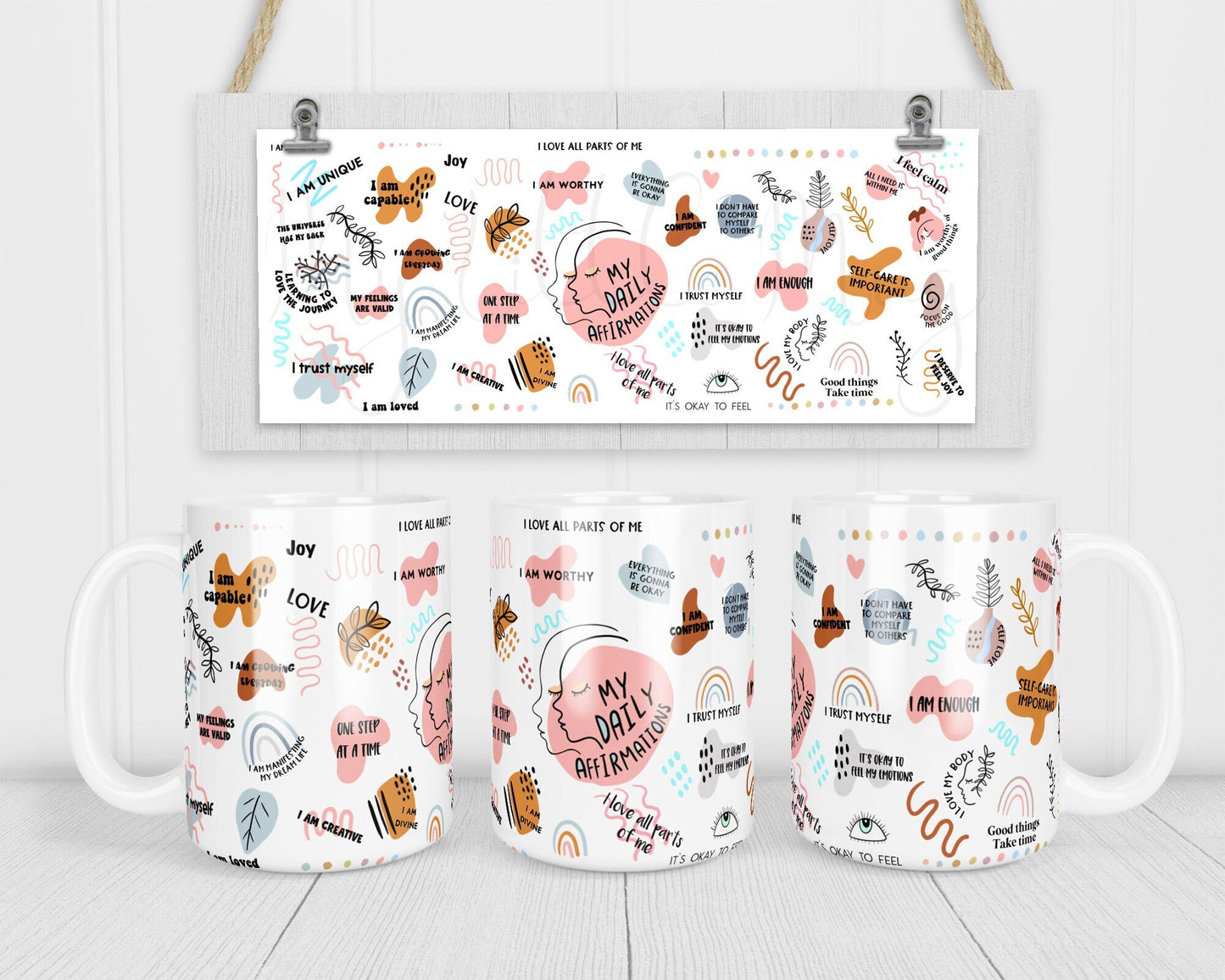 Daily Affirmations Mug, Positive Vibes Mug, Unique Gift For Her, Mental Health Mug, Gift For Her