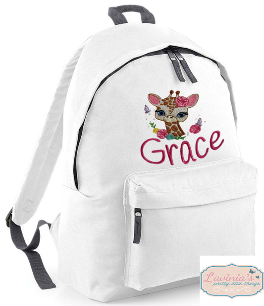 Giraffe Animal Backpack, Personalised Embroidered Back to School Bag