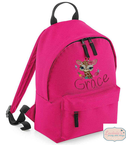 Giraffe toddler backpack, Personalised Embroidered school backpack