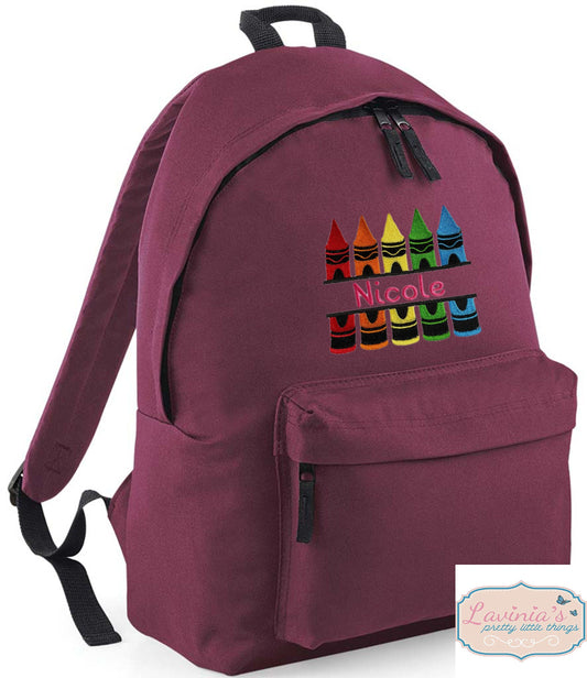 Personalised Crayon Design Embroidered Backpack