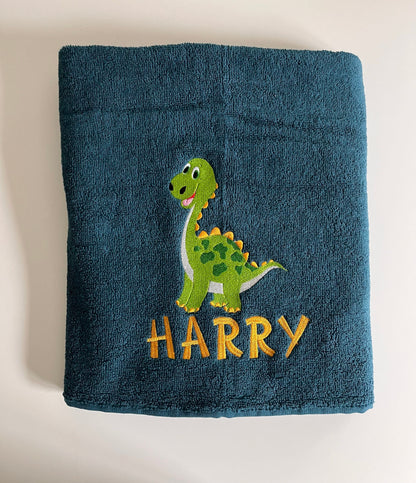Dinosaur Brontosaurus Towel / Childrens Personalised Dinosaur Gift / Personalised Hand Bath Towel Sheet / Childrens Towel / Bath Time Gift