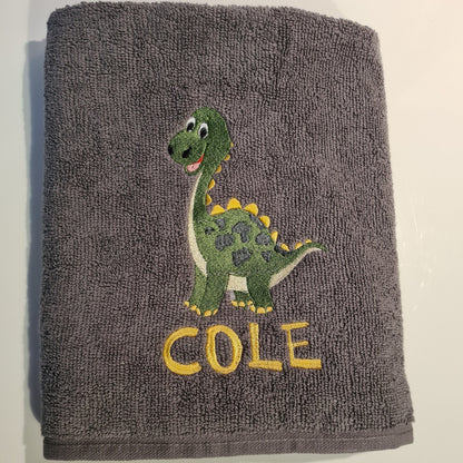 Personalised embroidered Dinosaur towel