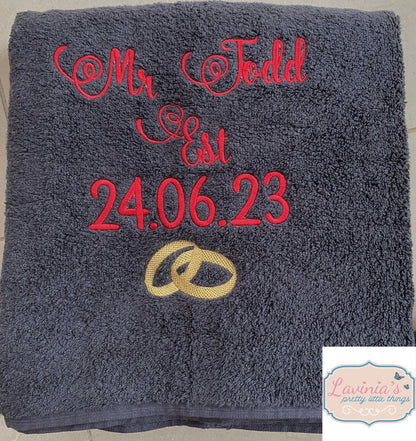 Personalised embroidered wedding towels