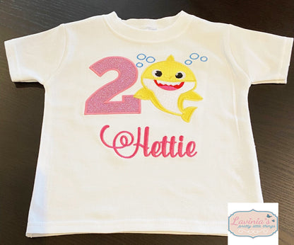Little fish Personalised Embroidered birthday t-shirt with number