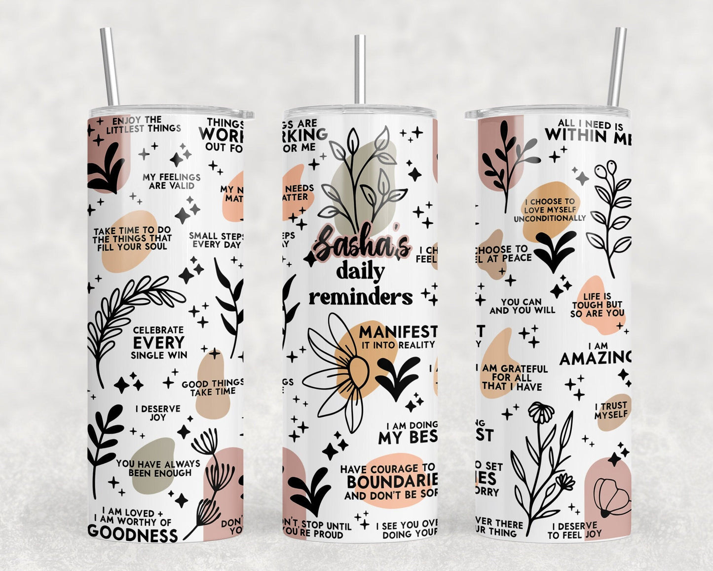 Positive affirmation personalised Tumbler, Positive Mental Health Tumbler, Reusable Tumbler With Straw, Good Energy Vibes Drinkware