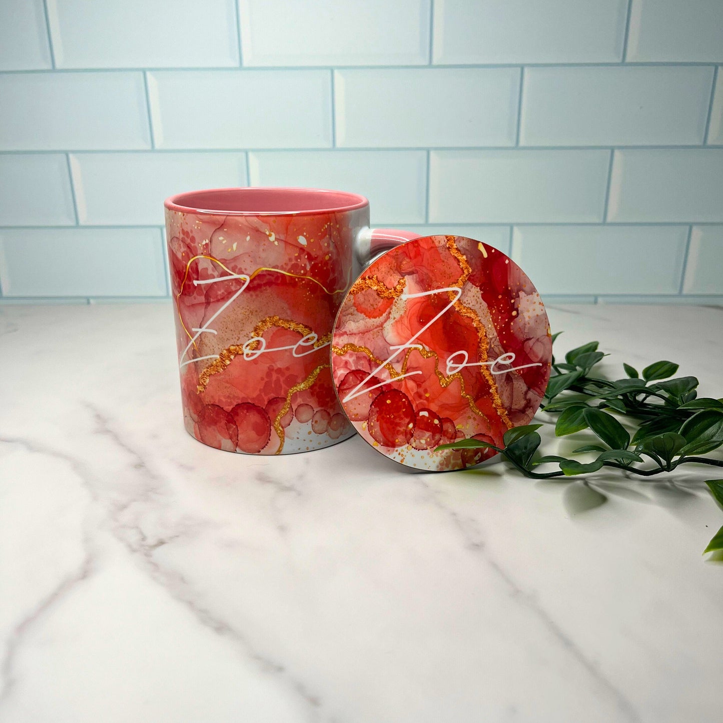 Personalised Pink Marble Mug, Geode Print Mug, Unique Gift For Her, Personalised Mug, Gift For Her