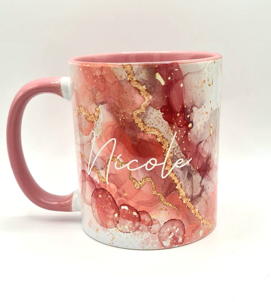 Personalised Pink Marble Mug, Geode Print Mug, Unique Gift For Her, Personalised Mug, Gift For Her