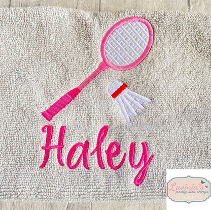 Embroidered Badminton racket towel with personalisation