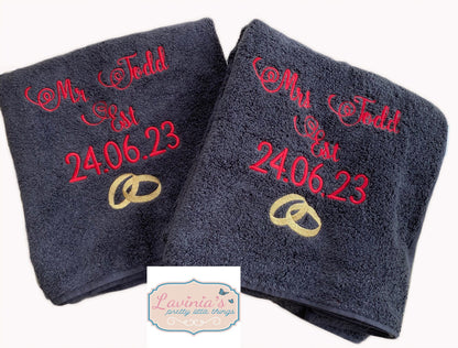 Personalised embroidered wedding towels
